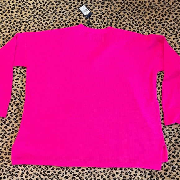 NWT Polo Ralph Lauren 100% Cashmere Sweater Waffle Knit Neon Pink Mink Large - Picture 5 of 5